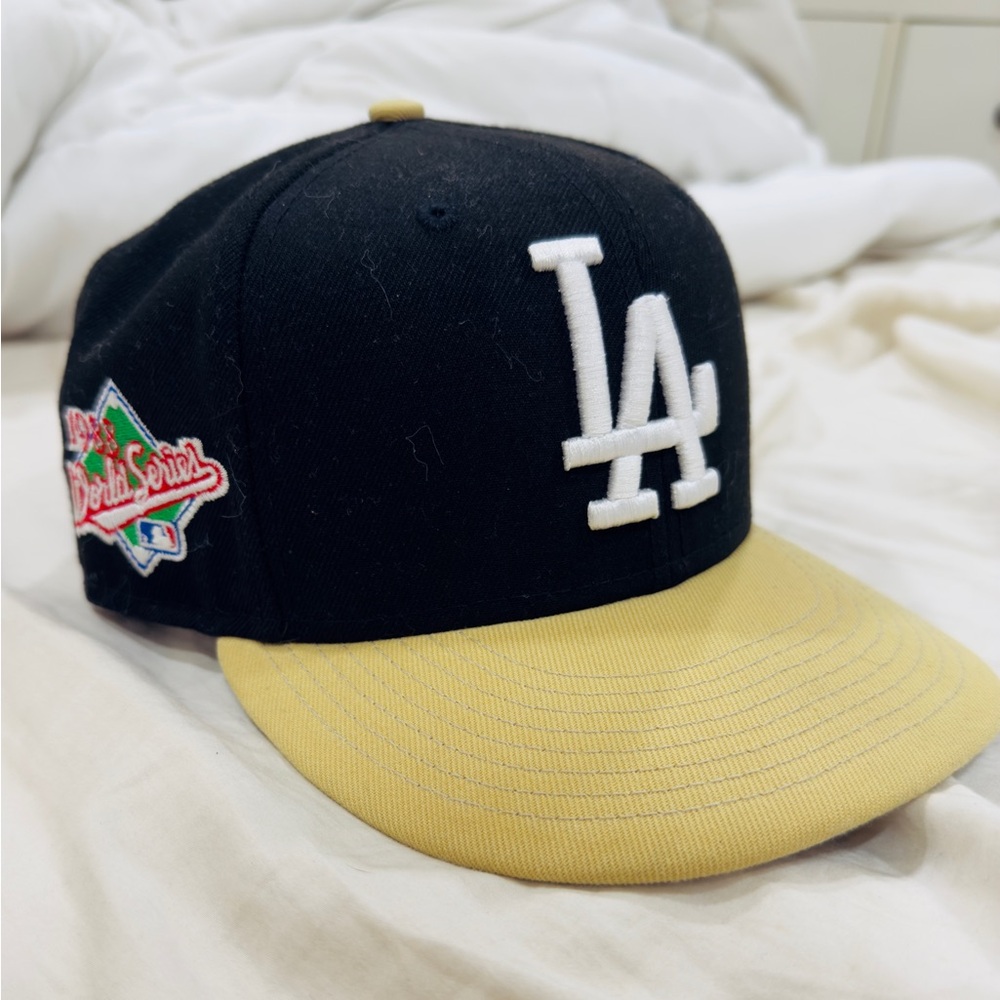 LA Dodgers 1988 World Series Patch New Era Black and Tan Baseball Cap 7 5/8